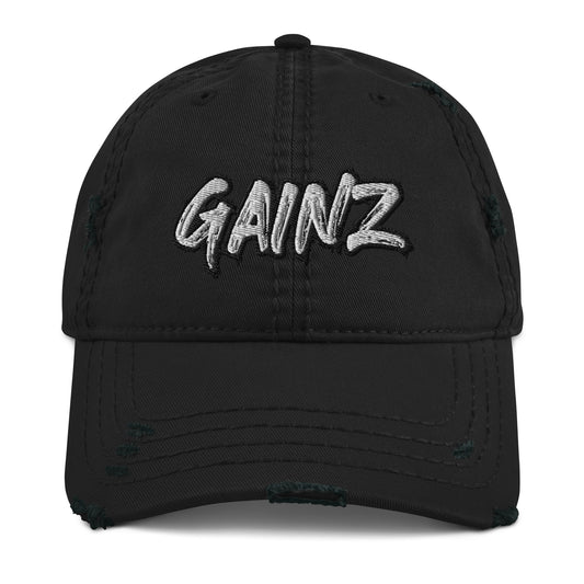 Gainz Distressed Dad Hat - Gym Bodybuilding Gains Hat