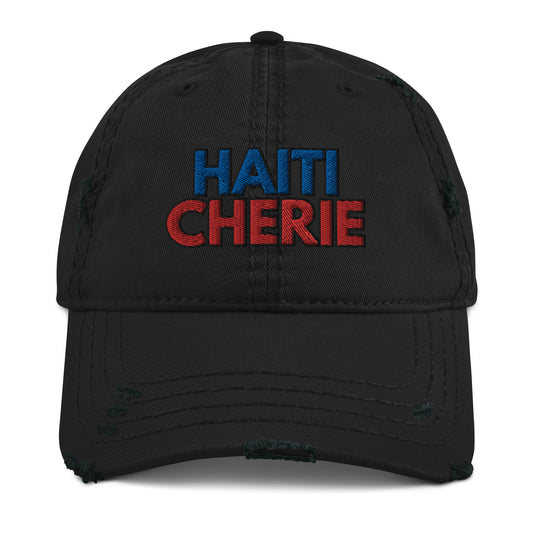 Haiti Cherie Distressed Dad Hat - Dear Haiti Love Haiti Embroidered Hat